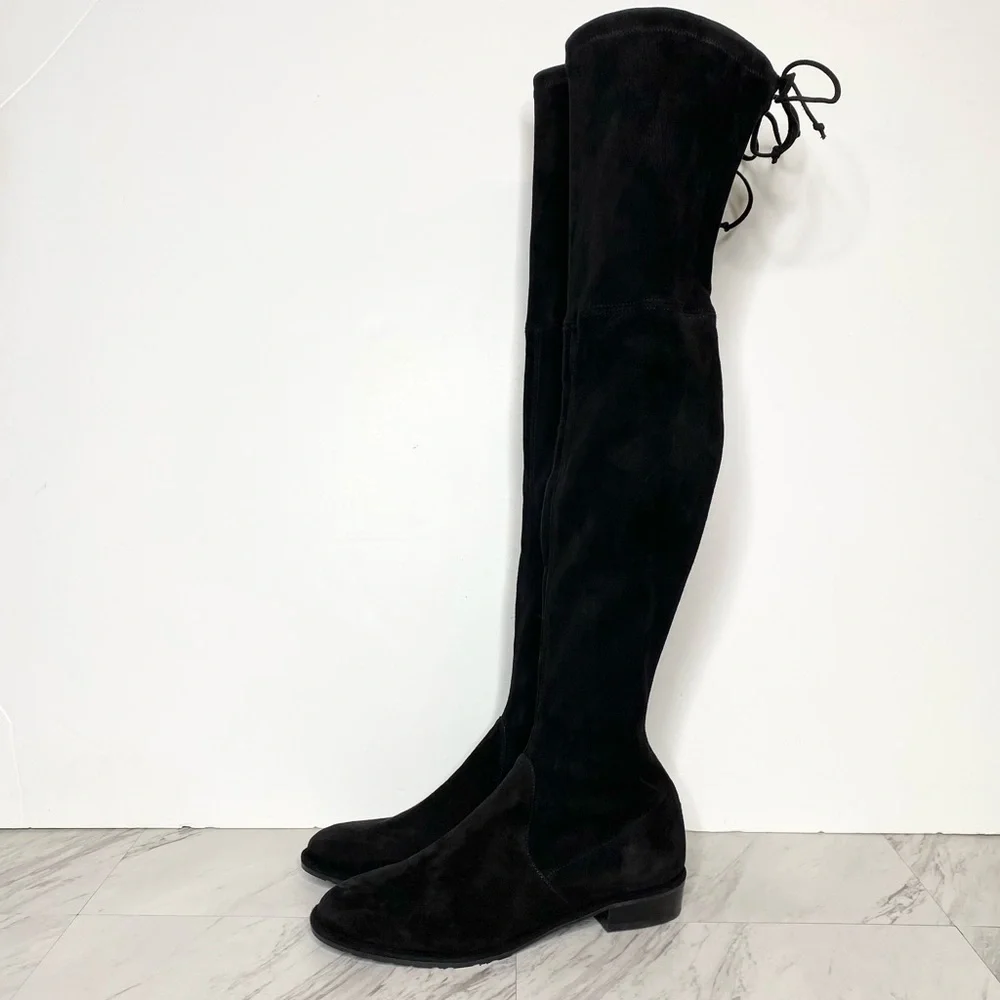 Stuart Weitzman Lowland Black Suede Over the Knee Boot 7M